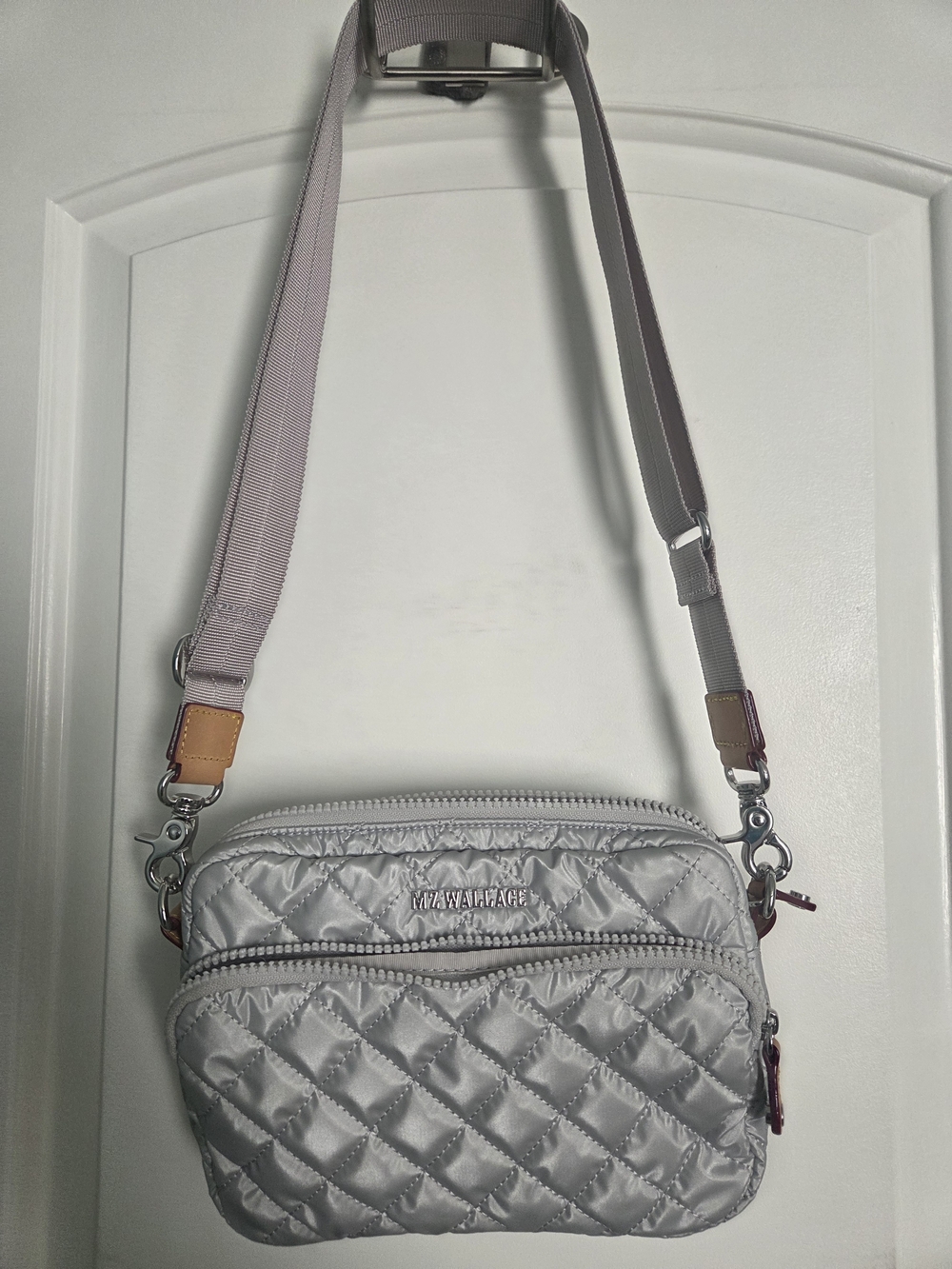 MZ Wallace Quilted Crossbody Bag - Light Gray with Tan Accents - Picture 3 of 3